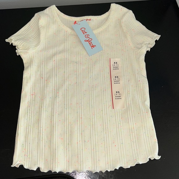 Rib-Knit Printed Lettuce Ruffle Hem Short Sleeve Top - Picture 5 of 5